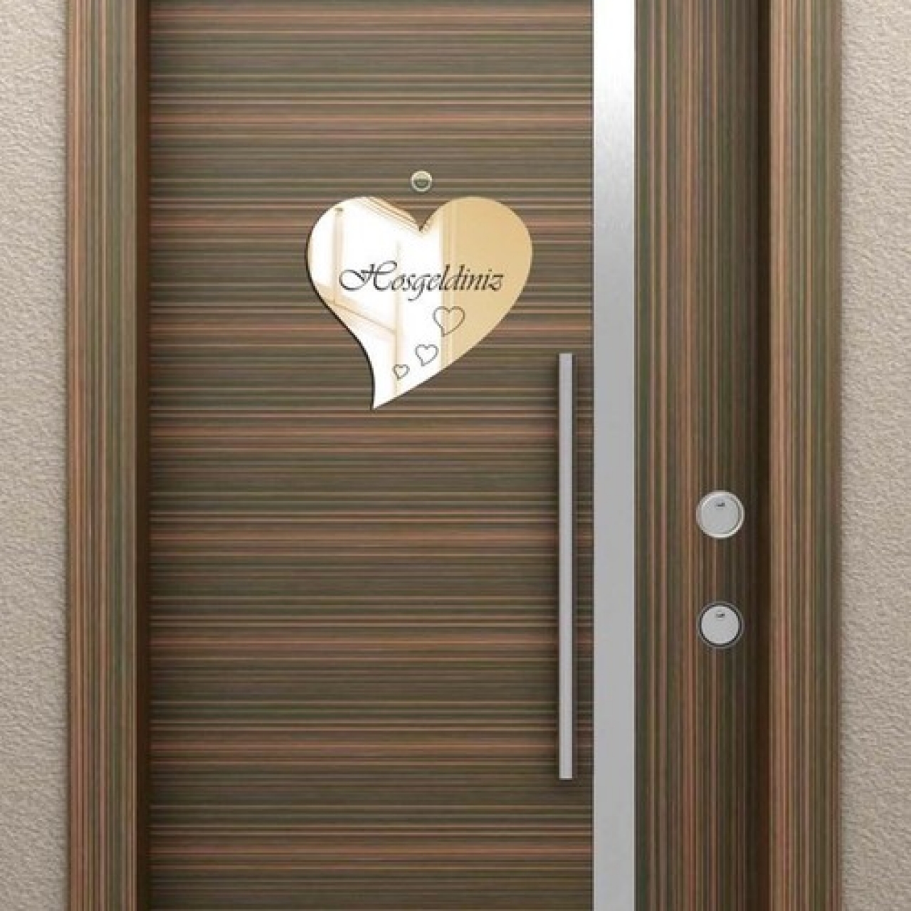Kalp Hoşgeldiniz Pleksi Kapı Süsü Altın Ayna - AKS12